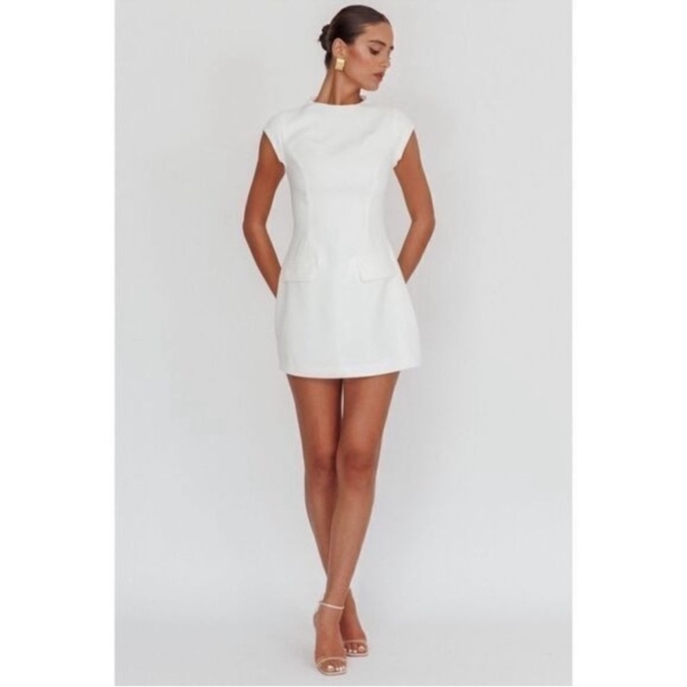 Commense White Mini Dress with Cap Sleeves